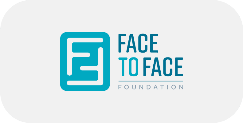 The image features the logo of "Face to Face Foundation" with a stylized "F" symbol in turquoise on a white background.