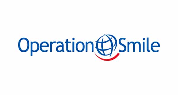 Operation Smile logo featuring blue text, a stylized globe as "o" in Smile, and a red curve below, symbolizing transformative global healthcare missions.