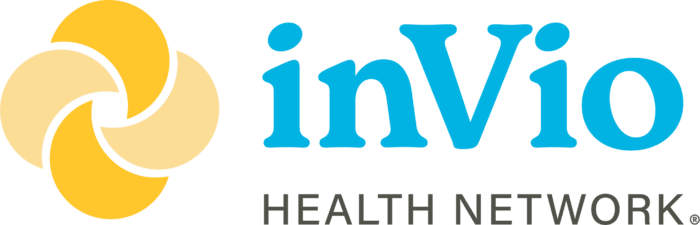 Logo featuring intertwined yellow shapes beside the text "inVio Health Network" in blue and black. Represents a healthcare organization.